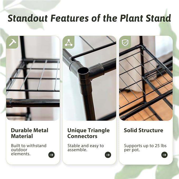 Tall Plant Stand Indoor Outdoor Corner Metal Flower Pot Stands for Multiple Plants Heavy Duty Waterproof Plant Shelf for Patio Garden Balcony Living Room Bedroom