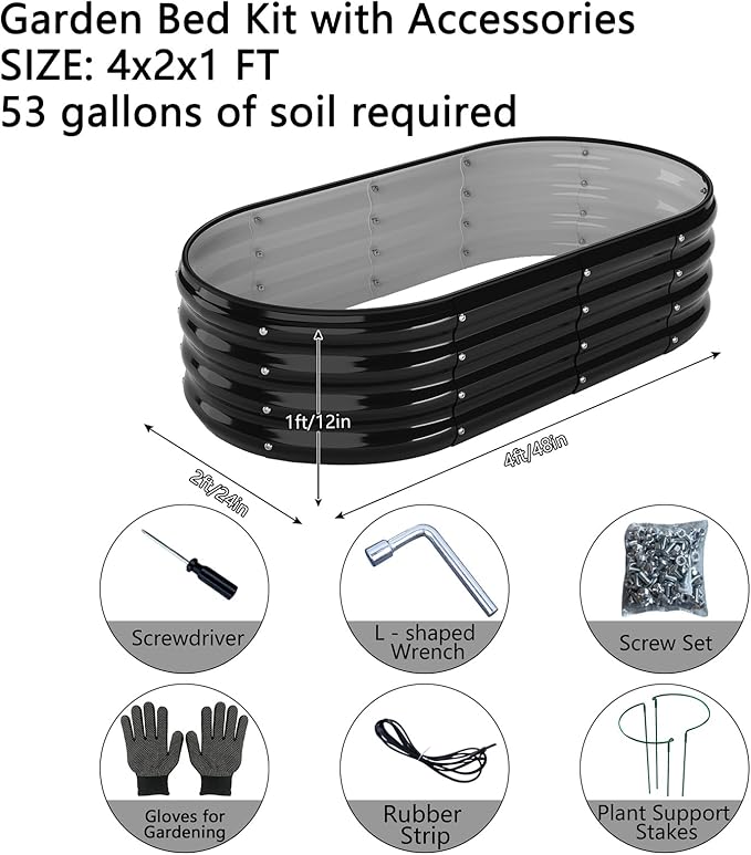 Galvanized Metal Planter Raised Garden Bed Kit for Gardening Outdoor,4x2x1ft 2 Planter Grow Garden Box Raised Flower Bed,Long Vegetable Clearance Herb Raised Garden Beds for Gardening Black