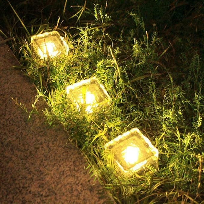 Solar Outdoor Ice Cube Lights for Garden Decoration, 2.8 ”x 2.8” Frosted Acrylic Brick Waterproof Solar Landscape Lights for Tabletop Garden Yard Patio Pathway Decor (Warm White) (1 Piece)