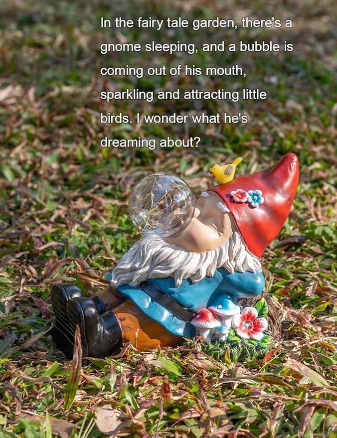 Solar Garden Statue Gnome Figurine Lights, Funny Sleepy Gnomes Dreaming, Outdoor Garden Decorations for Patio Porch,Gifts for Women Mum
