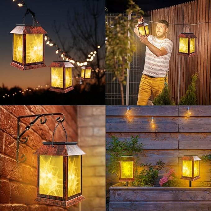 Solar Lanterns Outdoor Waterproof Upgraded Flashing Mode Solar Lantern Outdoor Lights Vintage Medieval Decor 3D Starry Hanging Outdoor Lanterns Lights Stake Lights for Yard Garden Decor(2PCS)