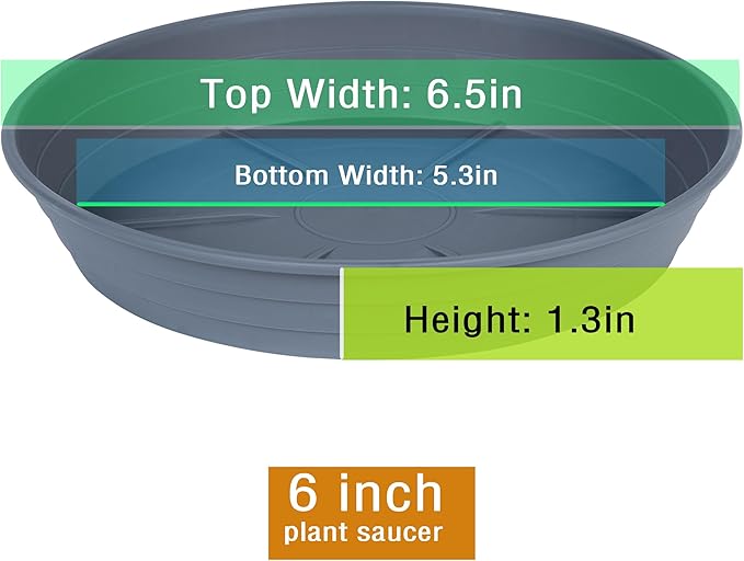 Plant Saucer 6 Inch 4 Pack 6 8 10 12 14 16 18 20 25, Plastic Plant Trays for Pots,Extra-Deep Plant Water Dray Tray, Bird Bath Bowl, Heavy Flower Plant saucers Indoors and Outdoor No Holes 6in-4 grey