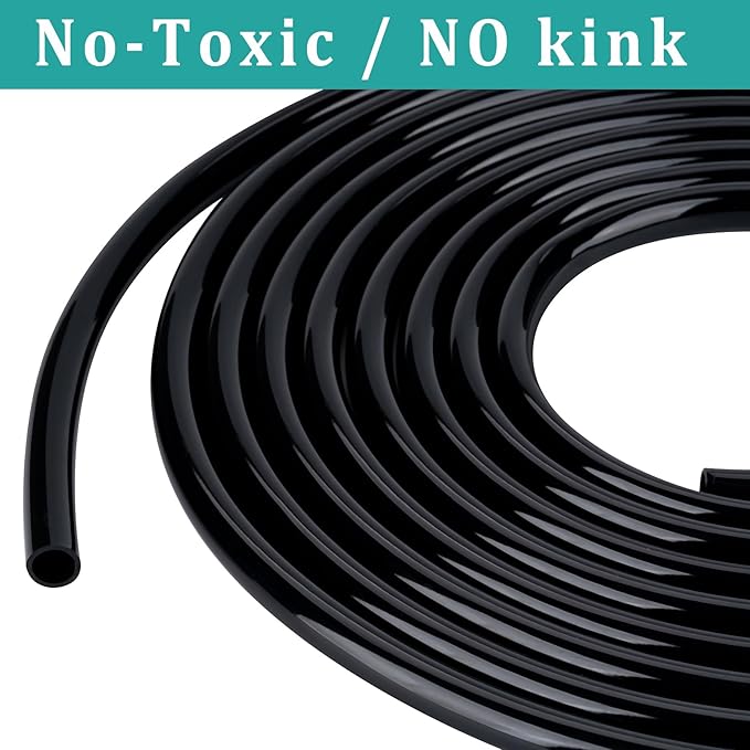 3/8" id - 100ft Black Vinyl Tubing Flexible PVC Tube Hybrid Hose Transfer Water Fuel Gas for Pond Fountain Garden Waterfall, Durable and Safe, with 2 Hose Clamps