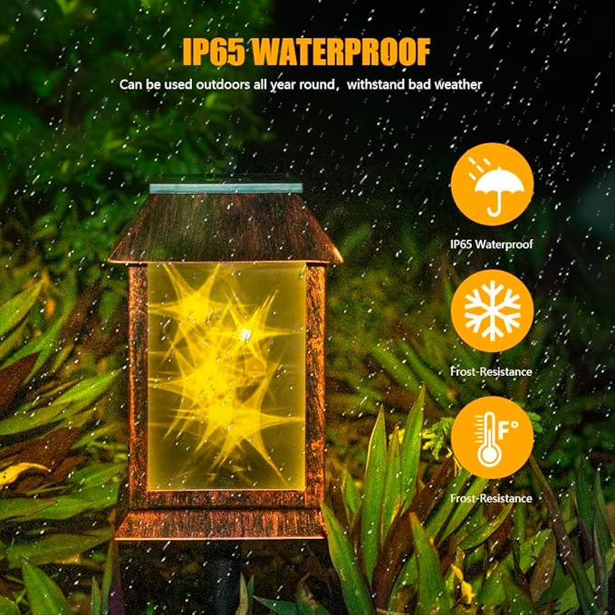 Solar Lanterns Outdoor Waterproof Upgraded Flashing Mode Solar Lantern Outdoor Lights Vintage Medieval Decor 3D Starry Hanging Outdoor Lanterns Lights Stake Lights for Yard Garden Decor(2PCS)