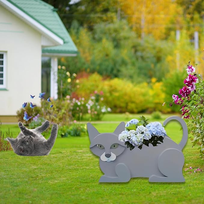 British Short Cat Planter Plant Pots,Cute Garden Cat Flower Planter,Cat Planters Birthday Gifts for Women,Office,Indoor/Outdoor Decor(12.5 * 5.12 * 7.8in)