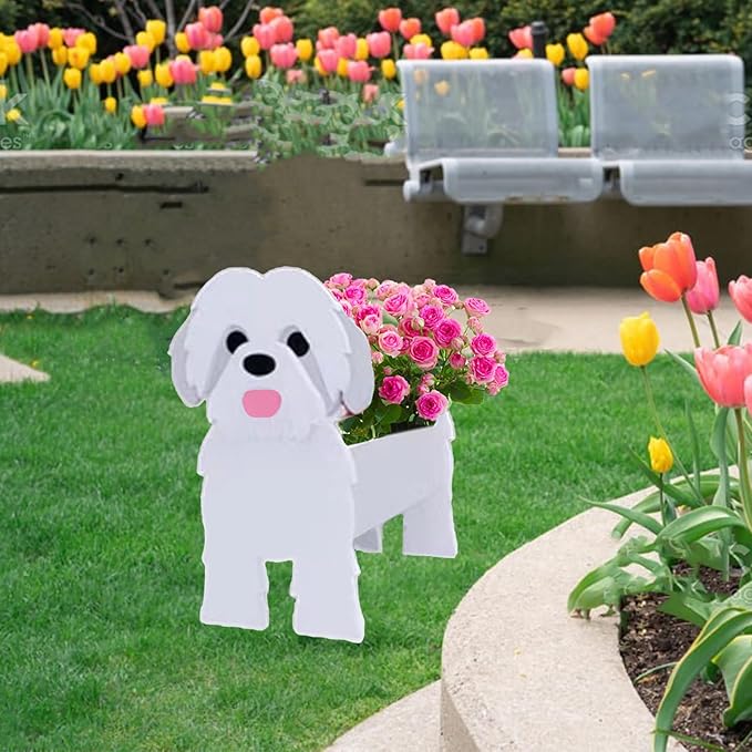 Shih Tzu White Dog Planter Plant Pots,Cute Garden Dog Flower Planter,Dog Planters Birthday Gifts for Women,Office,Indoor/Outdoor Decor(9.45 * 8.98 * 13.5in)