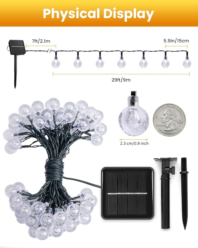 Brightown Solar String Lights Outdoor 60 Led 35.6 Feet Crystal Globe Lights with 8 Lighting Modes, Waterproof Solar Powered Patio Lights for Garden Yard Porch Wedding Party Decor (Multicolor)