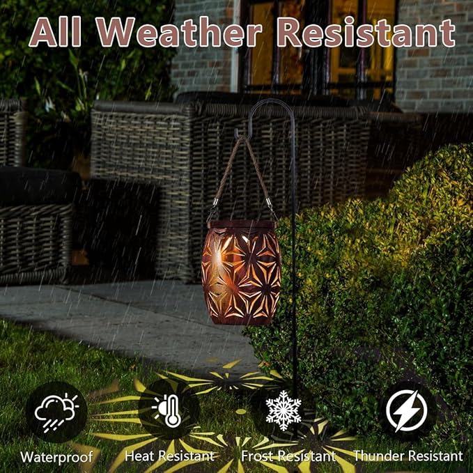 Solar Outdoor Lanterns with Floral Design,LED Garden Lights,Outdoor Solar Table Lantern Waterproof Brown Flower Hollowed,Table Lamp for Indoor/Outdoor Patio Porch Lawn Pathway Indoor