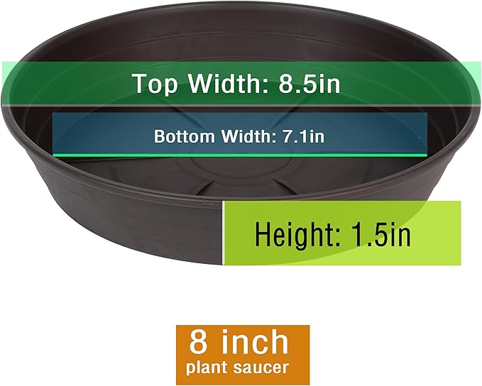 Plant Saucer 8 Inch 4 Pack 6 8 10 12 14 16 18 20 25, Plastic Plant Trays for Pots,Extra-Deep Plant Water Dray Tray, Bird Bath Bowl, Heavy Flower Plant saucers Indoors and Outdoor No Holes 8in-4 brown