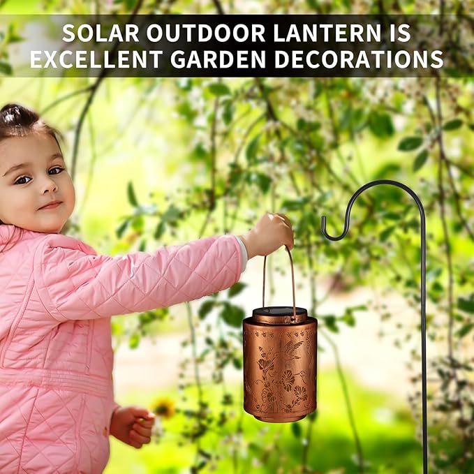 Solar Lanterns Outdoor Waterproof Mushroom Butterfly Garden Decor Gifts for Women Mon Grandma Metal Hanging Solar Lights Decoration for Outside LED Lanterns for Yard Patio Lawn Pathway(Hummingbirds)
