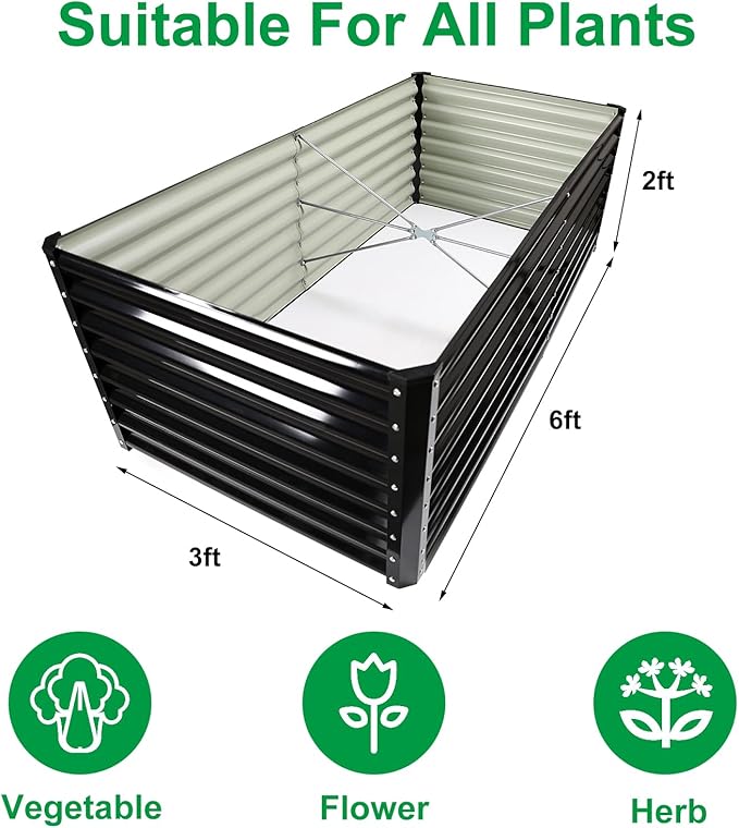 JERIA 6×3×2ft Galvanized Raised,Outdoor Metal Raised Garden Bed, Rectangular Deep Root Planter Box for Vegetables, Flowers, Herbs