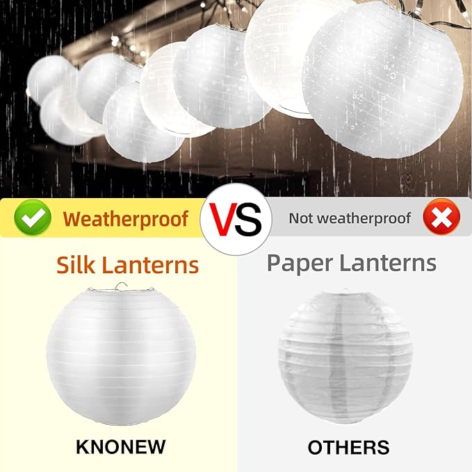 20 Pack White Outdoor Silk Lanterns Decorative, 10inch Waterprooof Outside Indoor Chinese Hanging Round Lanterns for Weddings, Birthdays, Parties Decoration (White)