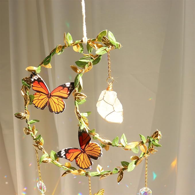 Suncatcher Moon Crystal Rose Quartz Sun Catcher Window Hanging, Good Luck Charms Gifts for Women Chrismas Thanksgiving Birthday Crystal (Rose)