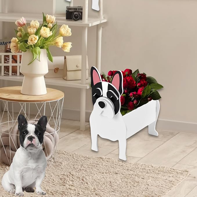 White French Bulldog Dog Planter Plant Pots,Cute Garden Dog Flower Planter,Dog Planters Birthday Gifts for Women,Office,Indoor/Outdoor Decor(9.45 * 6.3 * 13.35in)