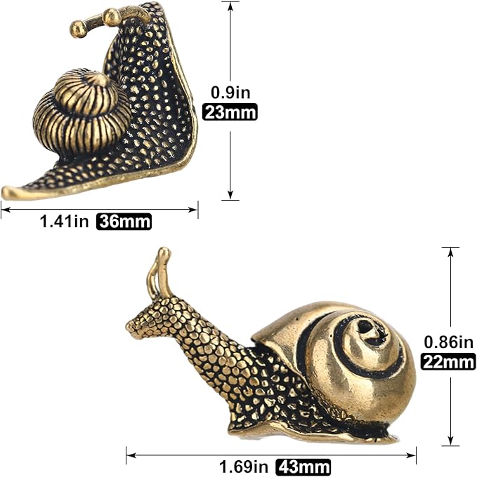 2pcs Snail decor Outdoor pond Garden snail figurine Brass Snail With feng shui decorative effect The meaning of the snail walk slowly and have a safe journey,Suitable for computer desk decoration