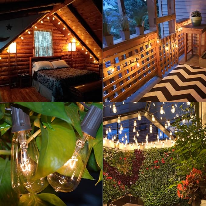 20Ft Outdoor Patio String Lights with 22 Clear Vintage Light Bulbs (2 Spare), E17 Base ST40 Outdoor Edison String Lights Waterproof UL Listed for Indoor Garden Backyard Party Porch Decor, 7W - Brown