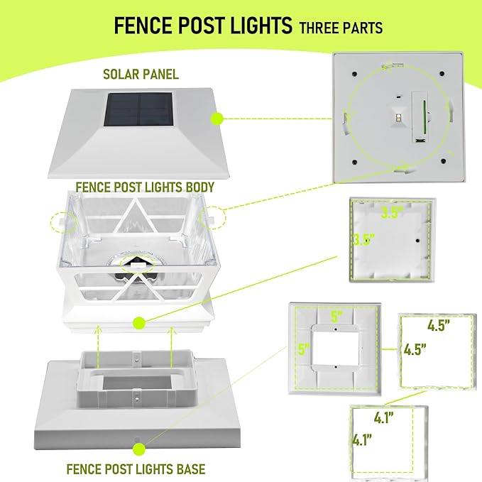 TW SHINE 4 Pack Solar Outdoor Fence Post Lights, 2 Modes Post Cap Lights Waterproof Warm White/Cool White for Yard, Garden, Porch, Patio Decor, for 4x4 5x5 6x6 Wood Posts, White