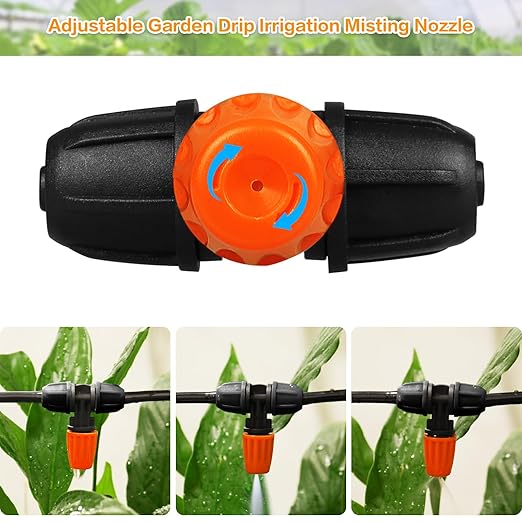 Upgraded 1/4" Drip Irrigation Fittings:60 Pieces Set-15 Couplings 15 Tees 5 Crosses 10 Elbows 10 End Plugs 5 Micro Dripper, Leak Free Barbed Locked Connectors for 1/4 Inch Irrigation Tubing