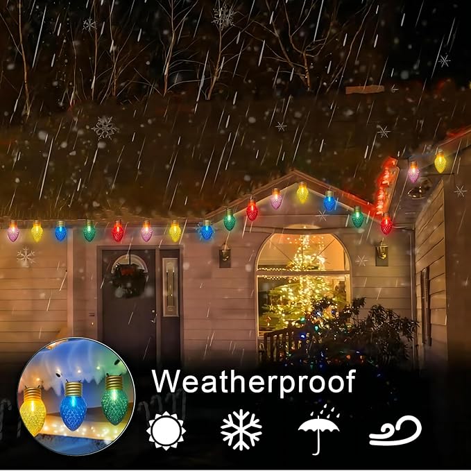 Jumbo Christmas Lights String,16FT C7 Giant Christmas Lights Decorations Connectable Hanging Lights with 10 Multicolor Strawberry Big Bulb for Roof Yard Garden Outside Decor