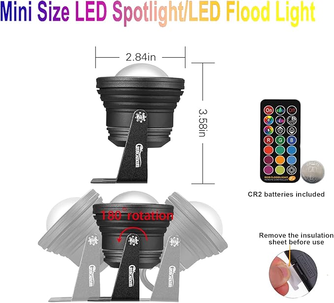 Outdoor Lights,10w Spot Lights Outdoor with US Plug and Remote Control,Dimmable Halloween Decor Christmas Lights Outdoor,Waterproof Spotlight with Timer(Light Color is Mixed, NOT Pure RGB)