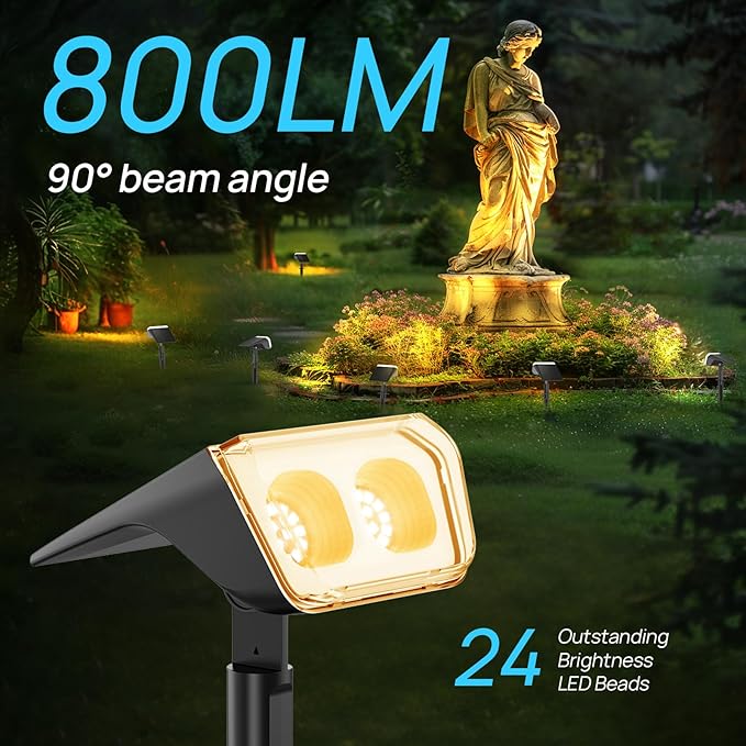 Consciot Solar Spot Lights Outdoor Waterproof, 24 LED Dusk-to-Dawn Solar Spotlight, 2 in 1 Adjustable Wall Lights, Warm White Solar Landscape Spotlights for Garden Yard Wall Walkway, 4 Pack
