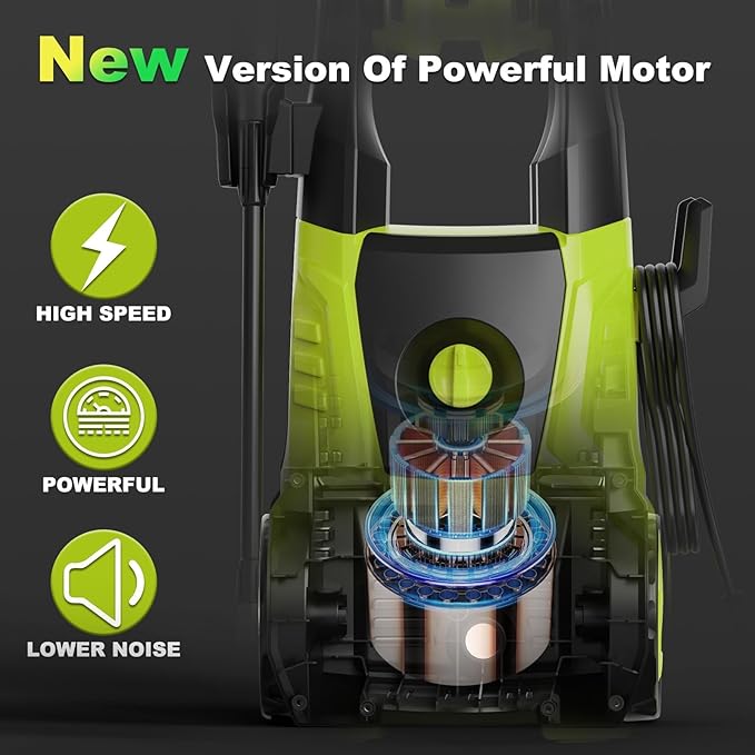 Pressure Washer, 5000PSI Max 3.6GPM with Foam Cannon 35FT Power Cord 4 Nozzles for Cars, Green