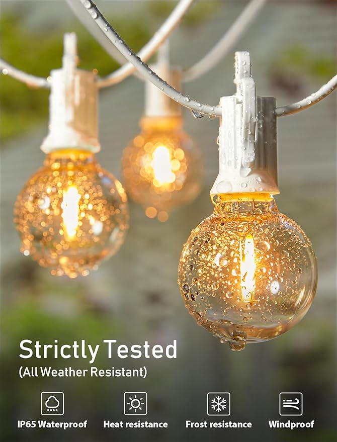 Brightown 25 Feet LED Outdoor String Lights with Shatterproof G40 Edison Bulbs, Connectable and Weatherproof Strand, Commercial Grade Patio Lights for Backyard Garden Patio Decorative, White