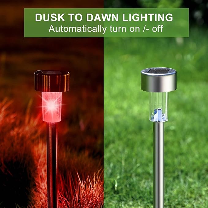 Dream Master Solar Lights Outdoor Waterproof, Stainless Steel LED Landscape Lighting Outdoor for Outside Solar Garden Lights for Pathway, Walkway, Patio, Yard, Lawn - 12 Pack (Multicolor)
