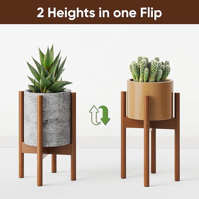 MUDEELA 2 Pack Adjustable Plant Stand Indoor, Bamboo Plant Stand 8 to 12 Inches, Single Floor Plant Stand for Indoor Plants, Bamboo Dark Brown Planter Stand for Indoor Plants, Pot Plant Not Included