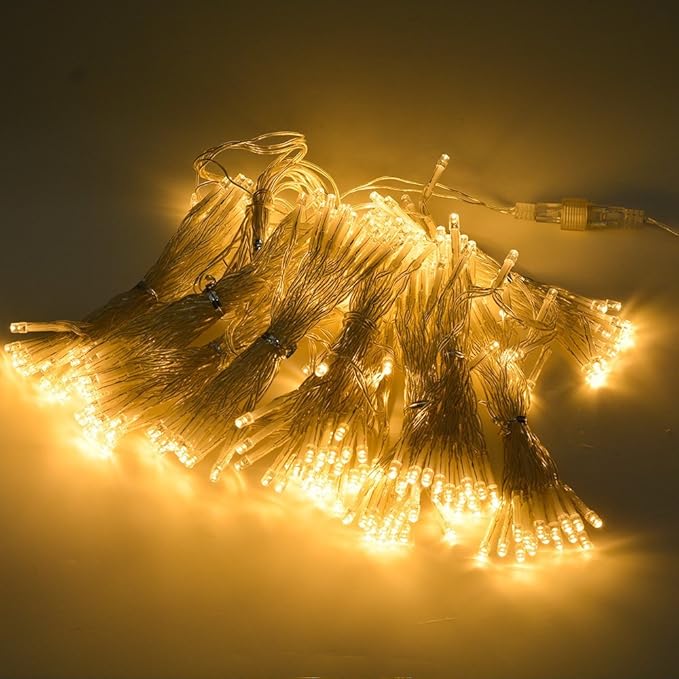 IMAGE Solar Curtain Lights 8 Modes 9.8x9.8 Feet Solar String Lights for Wedding Party Home Decoration Backdrops Full Waterproof UL Safety Standard Warm White