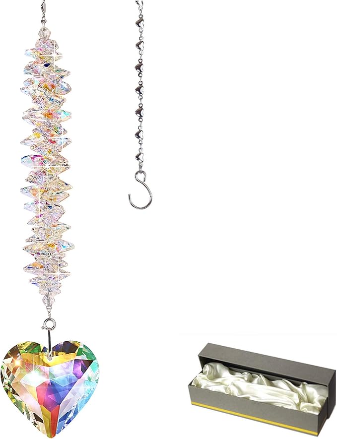 45mm AB Color Heart Crystal Suncatcher, Handmade Rainbow Maker Prism, Outdoor Indoor Hanging Window Decorations,Gifts for Women Mom and Children