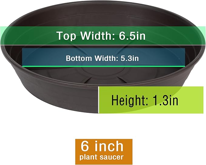 Plant Saucer 6 Inch 4 Pack 6 8 10 12 14 16 18 20 25, Plastic Plant Trays for Pots,Extra-Deep Plant Water Dray Tray, Bird Bath Bowl, Heavy Flower Plant saucers Indoors and Outdoor No Holes 6in-4 brown