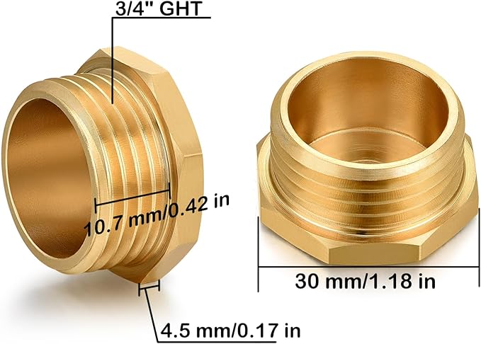 3/4" GHT Male Brass Pipe Plug Outer Garden Hose Male Threaded End Cap Plug Garden Irrigation Pipe Fittings Water Tubing Stopper (6 PCS)