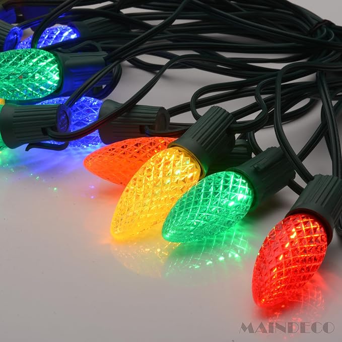 C9 Christmas Pathway Lights with Stakes,Multicolor,30 Ft 30 Strawberry LED Bulbs and Stakes,Connectable Shatterproof Outdoor Lights Marker for Xmas Yard Garden Path Lawn Walkway Sidewalk