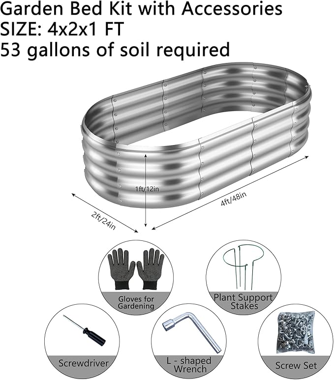 Galvanized Metal Planter Raised Garden Bed Kit for Gardening Outdoor,4x2x1ft Planter Grow Garden Box Raised Flower Bed