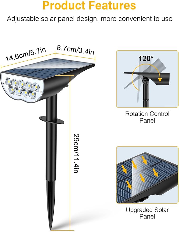 BAXIA TECHNOLOGY Solar Spot Lights Outdoor Waterproof, 3 Lighting Modes Solar Landscape Lights, Dusk to Dawn Spot Light for Yard Garden Pathway Driveway, Warm White, 6 Pack