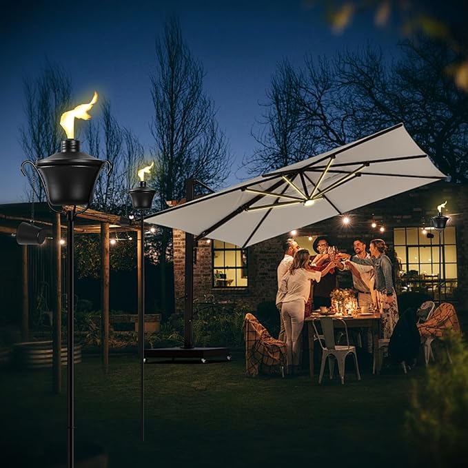 Citronella Torches Set of 4, 3-Prong Grounded Stake Outdoor Torches ,14.5 oz Garden Torches for Outside, 58 inch Outdoor Decorative Torch