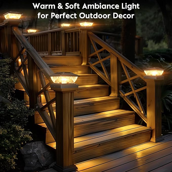 Solar Post Cap Lights Outdoor: 6 Pack 48 LED Fence Post Solar Lights - Solar Powered 2 Lighting Modes 4x4 Post Solar Lights for Deck Porch Patio Garden Decor - Fit 3.5x3.5 5x5 Vinyl Wooden Lamp Post