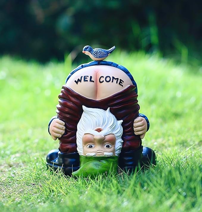 Garden Gnome Statue, Garden Decor,Gnomes Decorations for Yard, Funny Garden Bird Welcome Figurines for Outdoor Patio, Lawn, Yard Art Decoration ,Christmas Garden Gifts (Green)