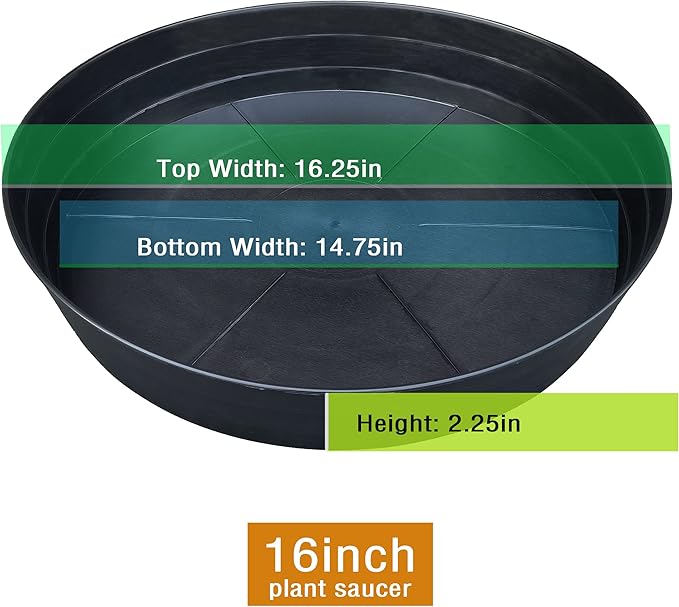 Plant Saucer 16 Inch 2 Pack 10 12 14 16 18 20 25, Plastic Plant Trays for Pots,Extra-Deep Plant Water Dray Tray, Bird Bath Bowl, Heavy Flower Plant Saucers Indoors and Outdoor No Holes