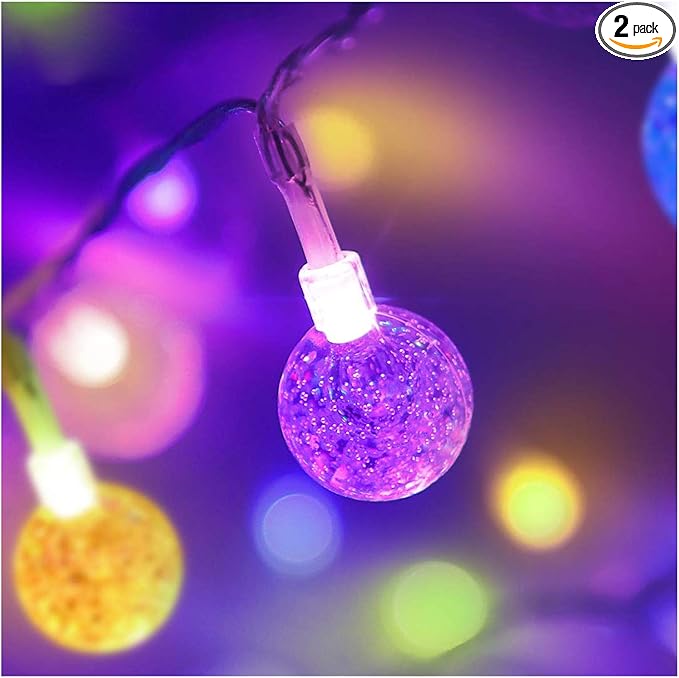 Coloured Globe String Lights Battery Operated,2 Pack 26.2FT 60 LED 16 Colour Changing Water Proof Crystal Ball Outdoor String Lights with Remote Control for Home, Patio,Party, Christmas, Garden Decor