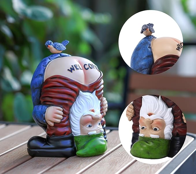 Garden Gnome Statue, Garden Decor,Gnomes Decorations for Yard, Funny Garden Bird Welcome Figurines for Outdoor Patio, Lawn, Yard Art Decoration ,Christmas Garden Gifts (Green)