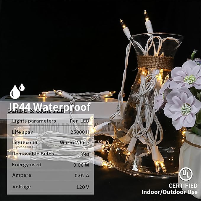 MULTI-SPARKING White Christmas LED Lights - 35 Count Warm White Christmas String Lights for Small Tree, Crafts, Holiday, Indoor/Outdoor Decorations, 11 Feet White Wire, UL Certified, Connectable
