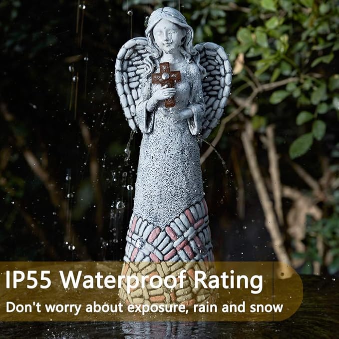 Angel Garden Statues Outdoor Solar Decor Gifts for Women Cross Praying for Cemetery Backyard Lawn Yard Decoration(10.24inch)