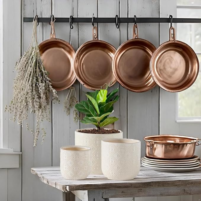 Docrin Ceramic Plant Pots Indoor:6.5+5.3+4 Inch Planters with Drainage Holes for Home/Office - Set of 3 / White