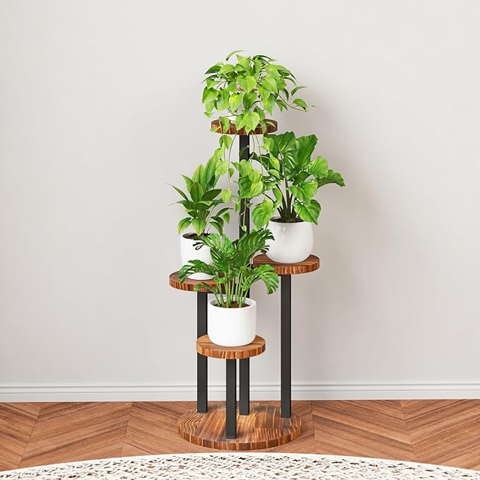 Bamworld 4 Tier Plant Stand Indoor Small Plant Shelf Outdoor Metal Tall Flower Holder Table Support Rack Garden Accessories for Plant Lovers(Brown)