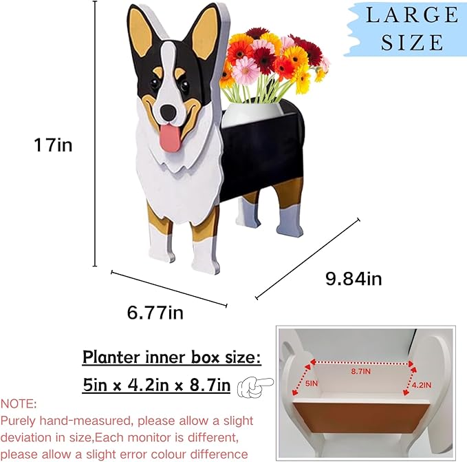 Concepts Welsh Corgi Dog Planter Plant Pots,Cute Garden Dog Flower Planter,Large Dog Planters Birthday Gifts for Women,Office,Indoor/Outdoor Decor(9.84 * 6.77 * 17in)