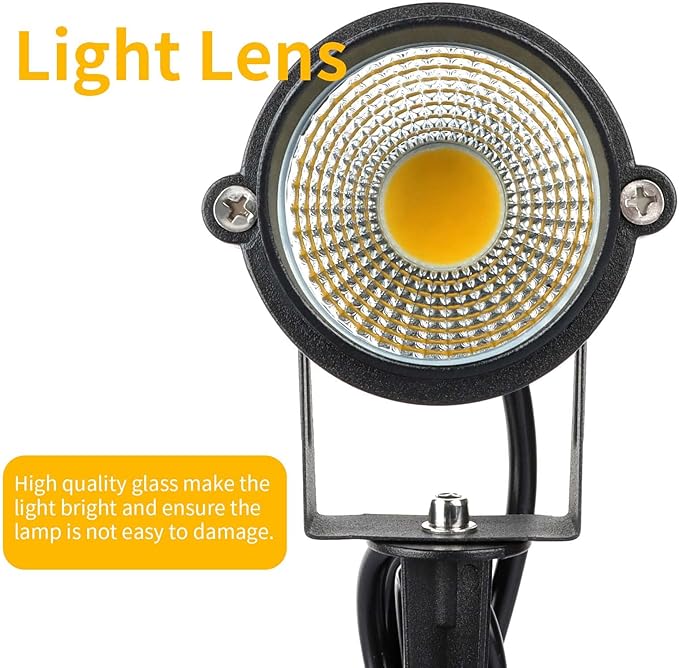 Warm White Spot Lights Outdoor, 12W 3000K Landscape Spot Lights, IP65 Waterproof Garden Lighting, Metal Case COB LED Lights for Lawn Lamp US 3- Plug Yard Christmas Decoration with Stakes(2 Pack)