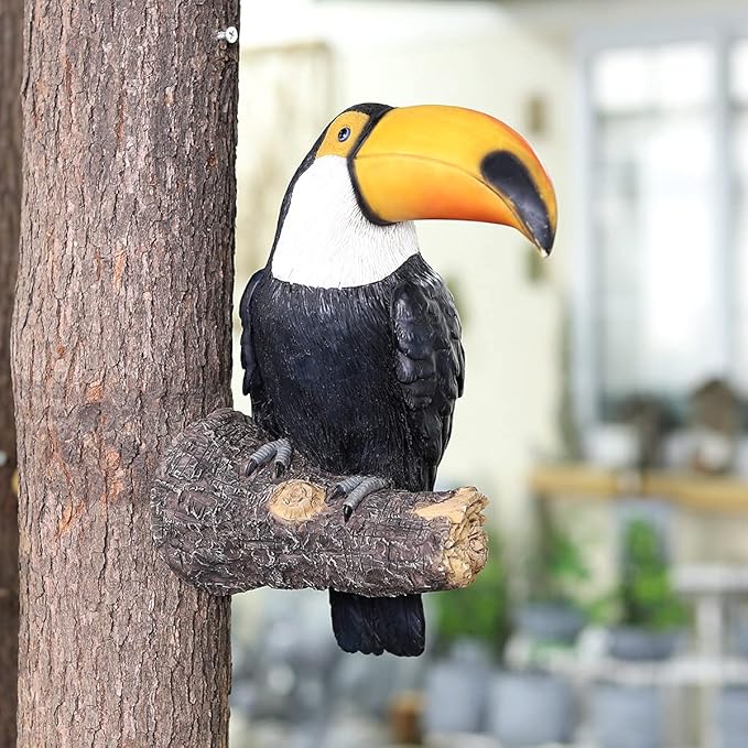 Toucan Tree Hugger Tree Decor Hanging Garden Statue 11.4 Inches High Multicolor Resin Tropical Animal Lawn Exotic Bird Sculpture Tree Decoration for Lawn Porch Yard Patio (Style 1)