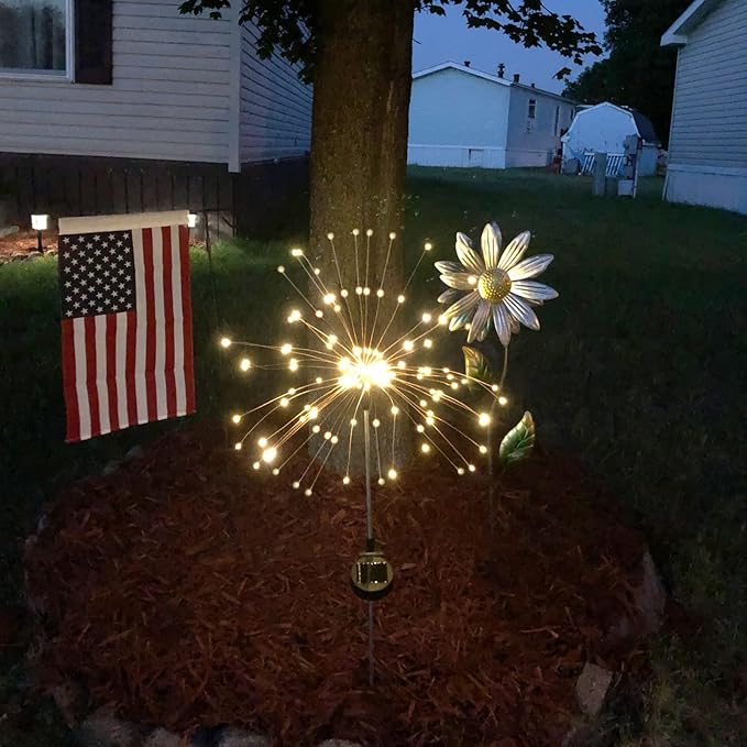 Anordsem Solar Fireworks Lights for Outdoor: Garden Light Waterproof for Yard Outside Decoration-Sparkler Stick LEDs for Pathway Lawn -Twinkle Lamp Powered Walkway Stake Party 4 Pack Warm White